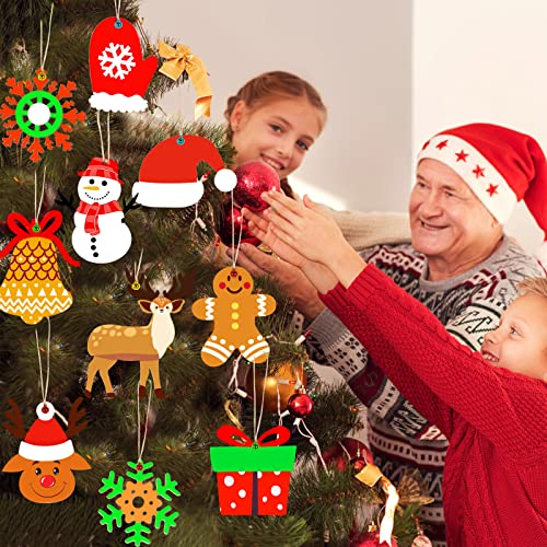 Max Fun 60Pcs Christmas Wooden Ornaments Unfinished Predrilled Wood Slices Circles for Crafts Xmas Holiday Hanging Decoration in 12 Shapes Max Fun