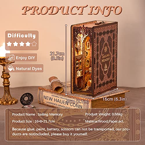 CUTEBEE DIY Book Nook Kit, DIY Dollhouse Booknook Bookshelf Insert Decor Alley, Bookends Model Build-Creativity Kit with LED Light CUTEBEE