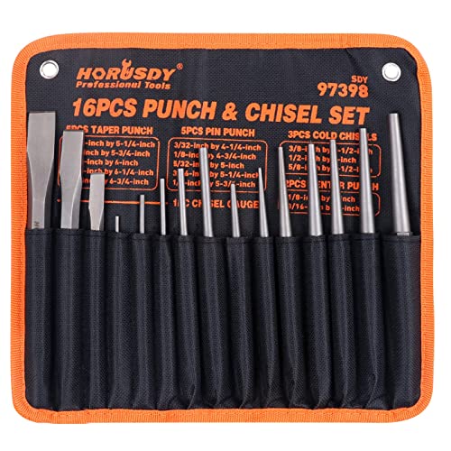 HORUSDY 16-Piece Punch and Chisel Set, Including Taper Punch, Cold Chisels, Pin Punch, Center Punch HORUSDY