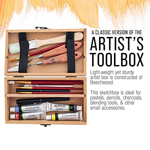 US Art Supply Small Beechwood Artist Tool and Brush Storage Box with Locking Clasp US Art Supply