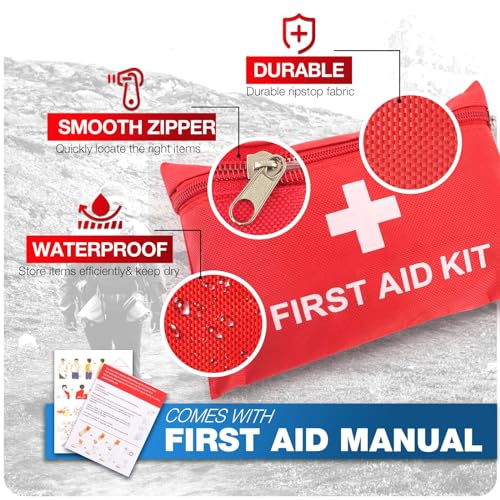 First Aid Kit for Home Car Travel 107 Piece Mini Emergency Kits for Hiking Camping Small Trauma Kit for Boat Vehicle Lightweight Compact Pocket Aid LOYEE