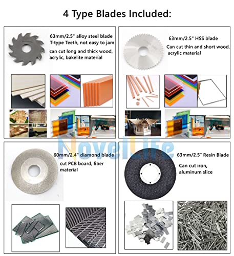 NovelLife Mini Hobby Table Saw Handmade Woodworking Bench Saw DIY Model Crafts Cutting Tool with Adjustable Power Supply 63mm HSS Circular Saw Blade NovelLife