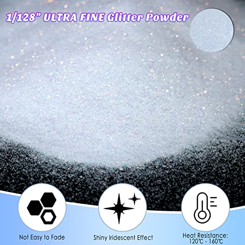 Ceya Ultra Fine Glitter Powder, 3.5oz/ 100g Iridescent White Craft Glitter Powder 1/128” 0.008” 0.2mm Nail Glitter for Epoxy Resin DIY Craft Tumblers ceya