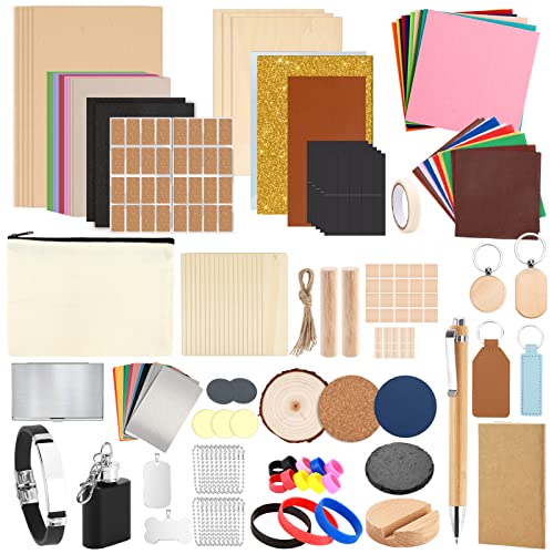 Csyidio 175 PCS Engraving Material Box, DIY Materials Apply to All Laser Engravers with Instructions, Laser Engraving Supplies Including Acrylic, Csyidio