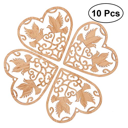 Healifty 10Pcs Heart Wooden Pieces Unfinished Wood Slices Discs Cutouts Shapes Love Birds Confetti for Crafts Embellishments Rustic Wedding Table Healifty