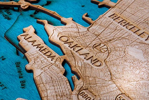 Beautifully Detailed! San Francisco 3-D Wood Map. BLUE TahoeWoodMaps.com