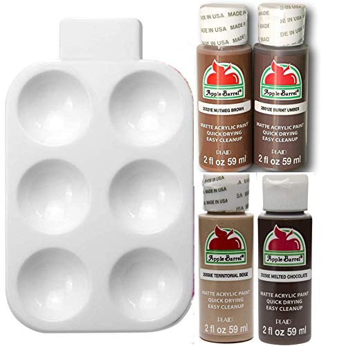 Generic Matte Acrylic Paint Set with Mini Palette 6 well - Nutmeg Brown, Burnt Umber, Territorial Beige and Melted Chocolate Generic