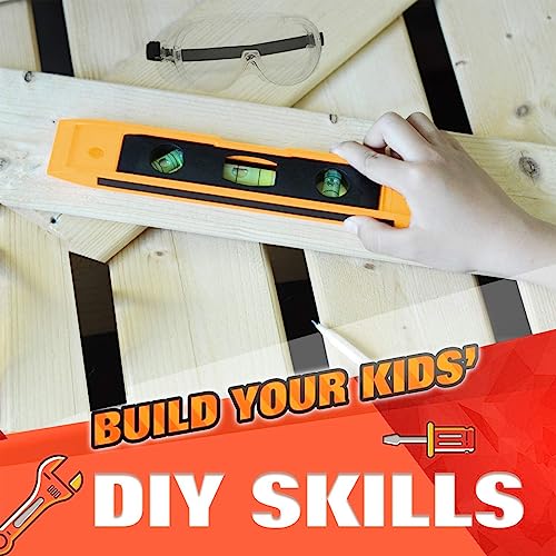 Real Kids Tool Set,22 PCS Kids Junior Tool Set with Woodworking,Construction Tool Set for Kids Pretend Play,DIY Real Tools for Boys & Girls Beginner QeeHeng