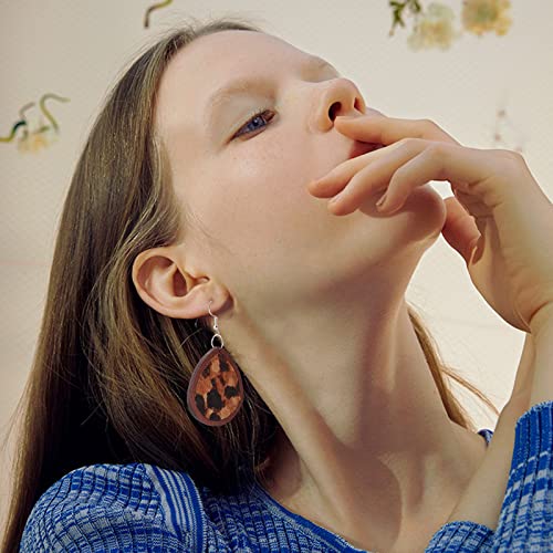 OLYCRAFT 30 Pcs Leopard Wood Earring Pendant Leopard Cow Print Leather Wood Earrings Teardrop Wooden Earring Making Kit with Earring Hooks and Jump OLYCRAFT