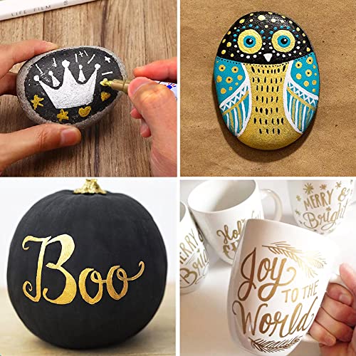 TFIVE Gold Permanent Paint Marker Pens - 2 Count Oil Based Marker Pen, Medium Tip, Waterproof & Quick Dry, for Office, Art projects, Rock Painting, TFIVE