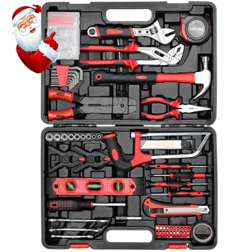 TLGREEN 218 Piece Tool Kit, Tool Set Mechanics Kit, Portable Tool Box Set with Saw Adjustable Wrench Drive Socket Combination Wrench, with Plastic TLGREEN