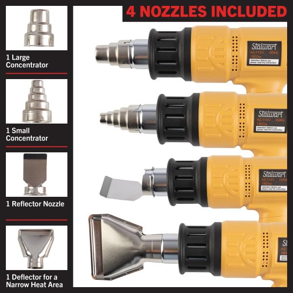 Heat Gun - Dual Temperature Heating Gun with 122-1112°F Range, Overload Protector, and 4 Nozzles for Crafts, Shrink Tube or Paint Removal by Stalwart Stalwart