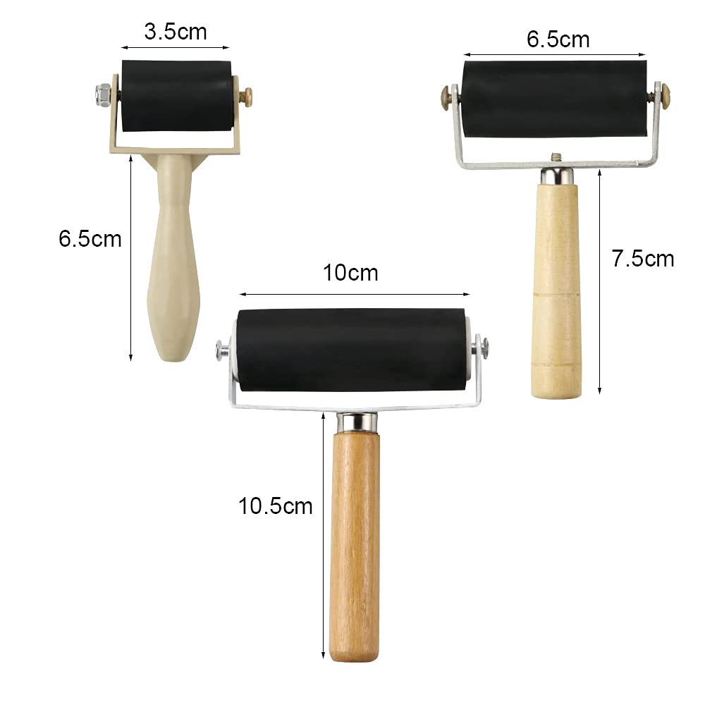 YEXPRESS 3 PCS Rubber Brayer Roller, Rollers Hard Rubber, Vinyl Roller for Printmaking, Wallpapers Stamping Gluing Application, 1.4, 2.4 and 4 Inch YEXPRESS