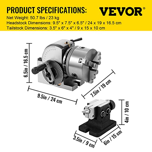 Mophorn Dividing Head BS-0 5Inch 3 Jaw Chuck Dividing Head Set Precision Semi Universal Dividing Head for Milling Machine Rotary Table Tailstock Mophorn