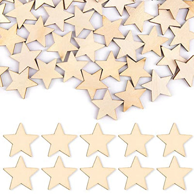 Framendino, 100 Pack Wood Stars Cutouts Unfinished Wooden Stars Pieces Blank Slices for DIY Crafts Wedding Party 1 Inch