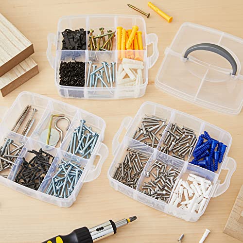 Juvale 3 Tier Stackable Storage Containers with Adjustable Compartments for Beads, Sewing Accessories, Arts and Crafts Supplies (6 x 6 x 5 In) Juvale