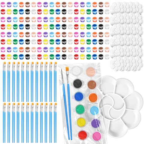 Fulmoon 48 Set Acrylic Paint Kits for Kids Adults Washable Mini Painting Kit Arts Crafts Paint Party Favors Filled Paint Strips Brushes Palettes Bulk Fulmoon