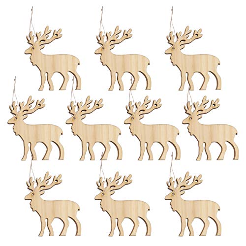 Amosfun 10pcs Christmas Hanging Wooden Ornaments Wood Elk Reindeer Cutouts Xmas Tree Pendants Holiday Party Home Decor Amosfun