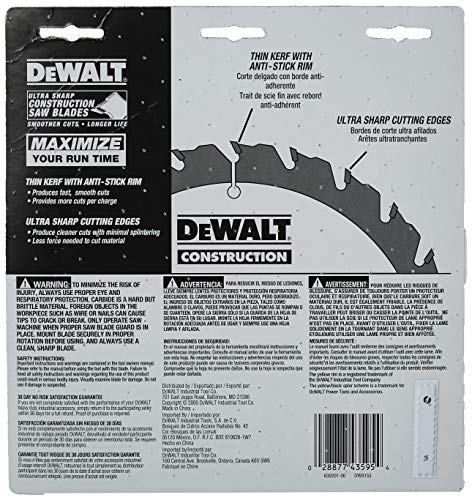 DEWALT Circular Saw Blade, 6 1/2 Inch, 90 Tooth, Vinyl Cutting (DW9153) DEWALT