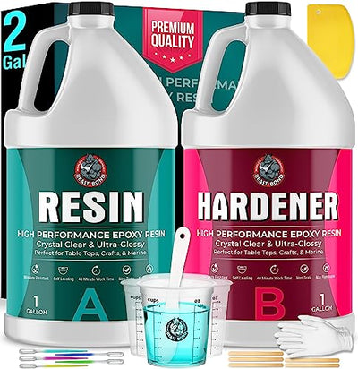 Beast Bond Epoxy Resin 2 Gallon Kit, High-Performance Table Top Epoxy Resin, Self-Leveling, Minimal Bubbles, Clear, Glossy, UV Resistant, Perfect for