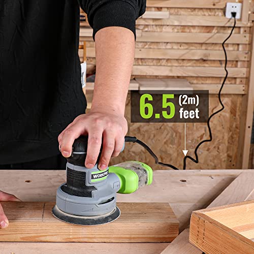 WORKPRO 5-Inch Random Orbit Sander, 6 Variable Speeds 7000 to 14000 RPM, 2.5 Amp Electric Sander for Woodworking with Dust Collector, 15pcs WORKPRO