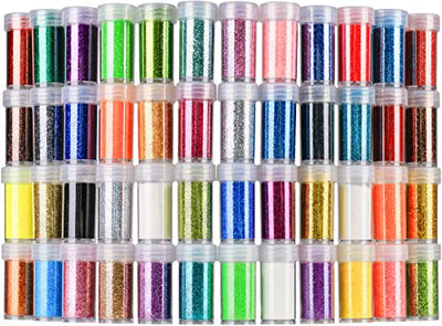 Teenitor 48 Colors Glitter Set, Fine Glitter for Resin, Arts and Craft Supplies Glitter, Festival Glitter Makeup Glitter, Cosmetic Glitter for Body