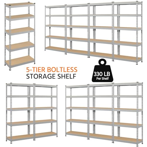 Topeakmart 5-Tier Utility Shelves, Metal Storage Shelves Garage Shelving Unit Adjustable Garage Storage Shelves Storage Racks Heavy Duty Shed Topeakmart
