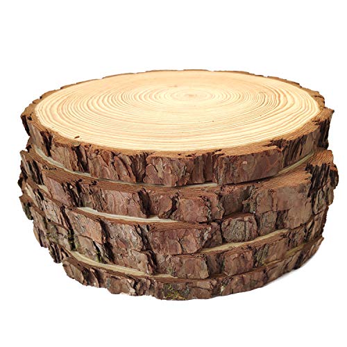 Natural Wood Slices Round Pine Wood Slabs 5 Pack Round Rustic Woods Slices 9"-11" Rustic Tree Bark Slice Weathered Log Disc Outdoor Country Barn BESTWD