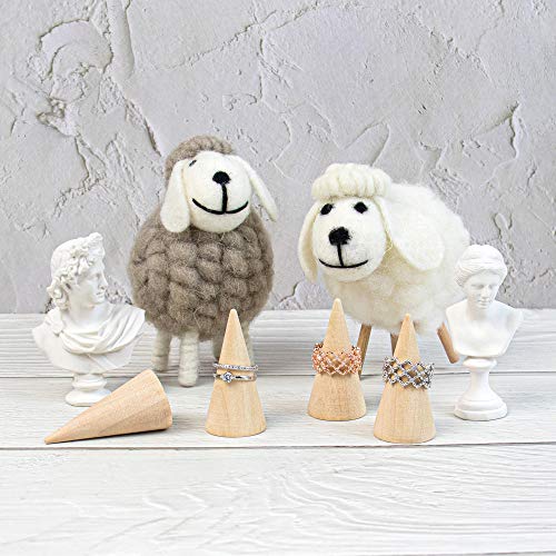 Framendino, 10 Pack Natural Wood Cone Ring Holder Finger Jewelry Display Stand Organizer DIY Craft Wooden Cone (Vertical Shaped) Framendino