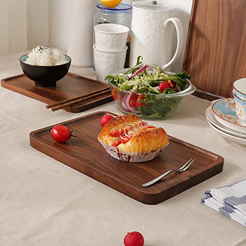 Bamber Wood Serving Tray Wooden Decorative Coffee Tea Platter Black Walnut 15.3 x 11.4 Inches Bamber