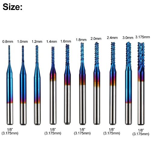 ASNOMY 20pcs End Mills CNC Spiral Router Bits, 1/8" Shank CNC Cutter Milling Carving Bit Set, Nano Blue Coat CNC End Mill Bits, Cutting ASNOMY