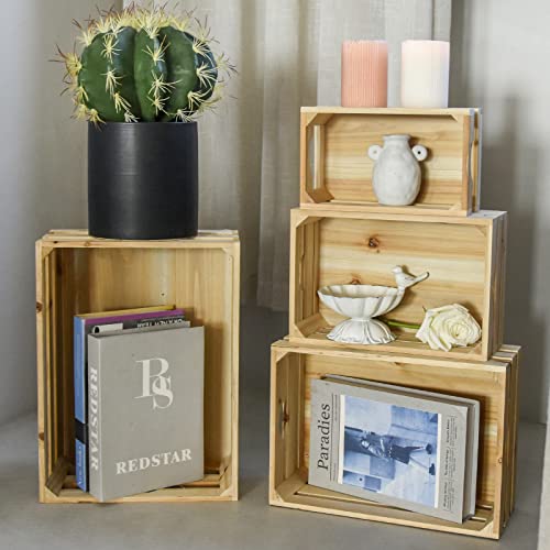 JUMBO HUMBLE Large Wooden Crates Unfinished Set of 4 Storage Crates, Decorative Wood Storage Crates for Display Rustic, Nesting Wood Container Boxes JUMBO HUMBLE