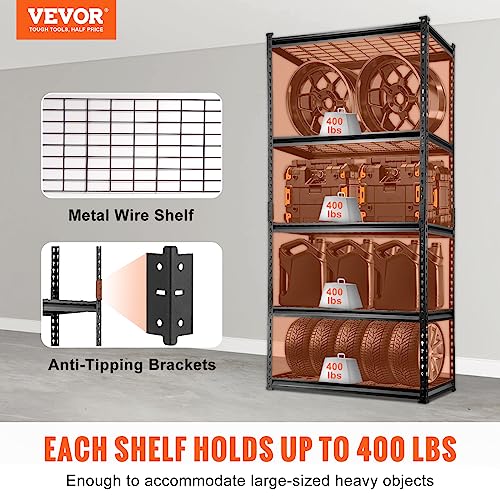 VEVOR Storage Shelving Unit, 5-Tier Adjustable, 2000 lbs Capacity, Heavy Duty Garage Shelves Metal Organizer Wire Rack, Black, 36" L x 16" W x 72" H VEVOR