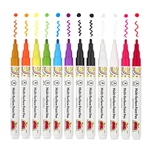 Apple Barrel Neon, Set of 12 Multi-Surface Fine Tip Paint Pens, Perfect for Indoor and Outdoor Arts and Crafts Projects, 6234 Apple Barrel