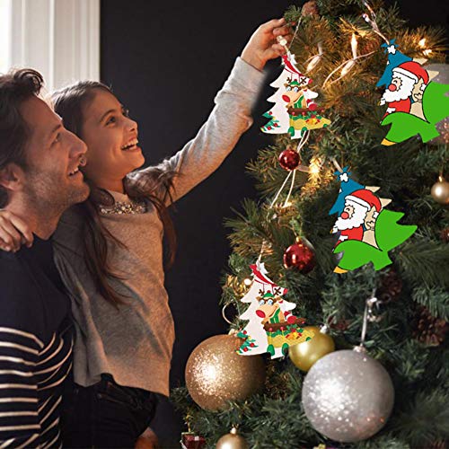 LEBERY 50pcs Wooden Christmas Ornaments Natural Wood Slices Unfinished Predrilled Wooden Crafts to Paint Christmas Tree Hanging Ornaments Wood LEBERY