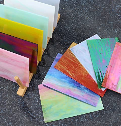 LITMIND 12 Sheets Iridescent Stained Glass Sheets, 4x6 inch Iridescent Glass Mosaic Tiles for Crafts, Art Glass Kit, Stained Glass Supplies LITMIND