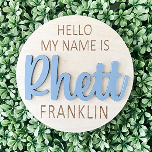 Wood and Acrylic Baby Name Announcement Sign - Custom Engraved 3D Baby Name Plaque - Birth Announcement Keepsake - Modern Newborn Photo Prop - Imaginate