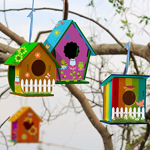 Kisston 96 Pcs Wooden Bird House Kits for Kids Christmas Crafts Bird House for Children to Build DIY Birdhouse in 6 Shapes and Stereoscopic Butterfly Kisston