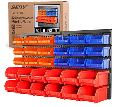 30-Bin Wall-Mounted Storage Rack System - Heavy-Duty Garage Tool Organizer for Screws, Nuts, Bolts, Nails, Beads, and Small Hardware Parts - Easy