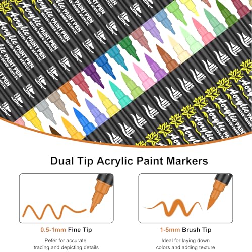 Oficrafted 60 Colors Dual Tip Acrylic Paint Pens Markers, Premium Acrylic Paint Markers with Brush and Fine Tip, Acrylic Paint Pens for Rock Oficrafted