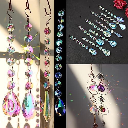 370 Pcs Crystal Suncatcher Kits Hanging Chandelier Crystals Prisms Parts Rainbow Maker Pendants for Stained Glass Window Hanging DIY Sun Catchers QIKAIDE