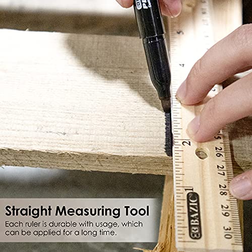 BAZIC Wooden Ruler 12" (30cm), Singel Metal Edge, Inches Centimeter Metric Measuring Drafting Rulers, for Students School Supplies (3/Pack), 1-Pack BAZIC Products