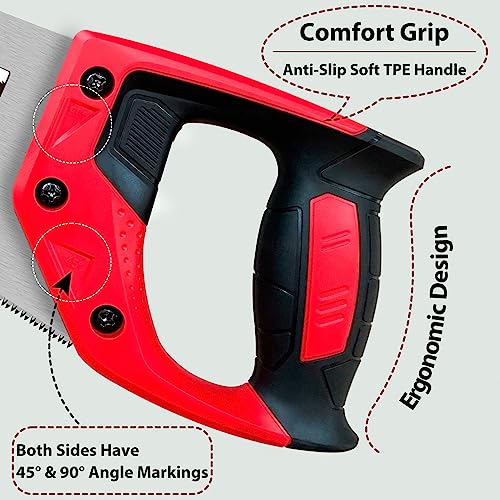 Plowfar 14 inch Hand Saw 11TPI Pro Fine Cut for Wood, Plastic Pipes, Drywall, Trees Trimming & Pruning, Sharp Manual Saw for Woodworking, Red PLOWFAR