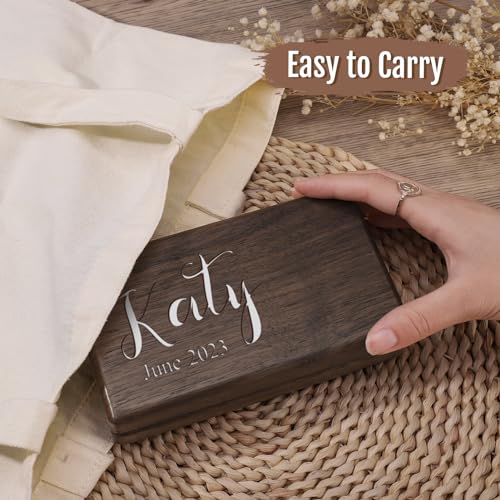 Zhamate Personalized Jewelry Box for Women, Custom Wooden Jewelry Box with Date & Name Rustic Wood Jewelry Organizer Mother's Day Gift for Mother, Zhamate