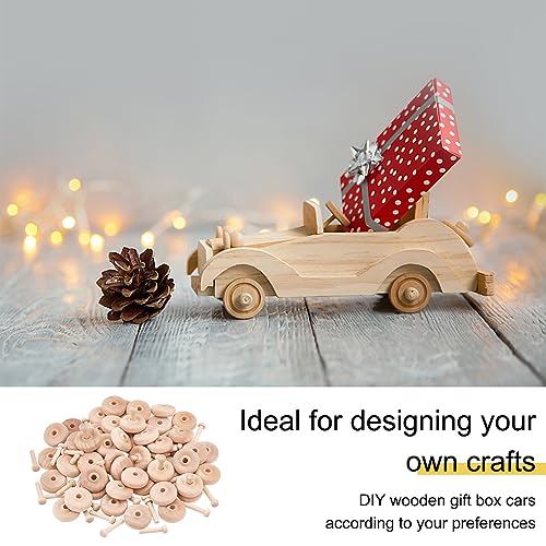 OLYCRAFT 50Pcs 1.2x0.5 Inch Wooden Craft Wheels with 50Pcs 1.2 Inch Wooden Sticks Unfinshed Wooden Wheel Small Wood Wheels Flat Wooden Craft Wheels OLYCRAFT