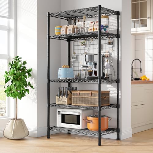 REIBII Wire Shelving Rack 5-Tier Metal Shelves for Storage Adjustable Garage Shelving Heavy Duty Storage Shelves for Storage Rack, 24" W X 14" D X REIBII