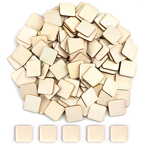 Coopay 600 Pieces Unfinished Wooden Square Blank Natural Wood Slices Wooden Cutout Tiles for DIY Crafts, Painting, Wedding, and Home Decoration, 1 Coopay