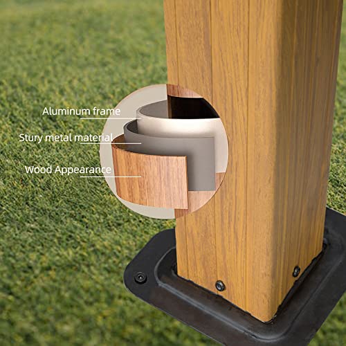 12' x 14' Hardtop Gazebo Outdoor Aluminum Gazebo with Galvanized Steel Gable Canopy for Patio Decks Backyard by domi outdoor living (Wood Looking)… domi outdoor living