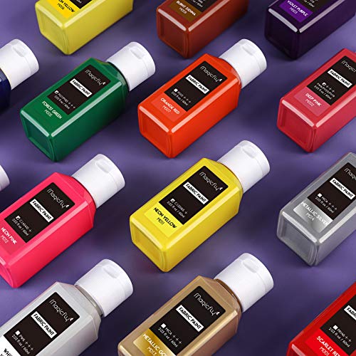 Magicfly Permanent Soft Fabric Paint Set, Set of 14(60ml Each) Textile Paints with 3 Brushes, No Heating Needed & Washable Fabric Paint for Clothes, Magicfly
