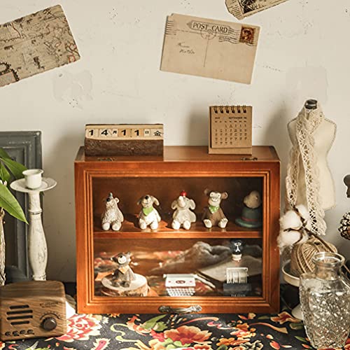 Wood Cabinet Mug Display Box, Wood Shadow Box Shot Glasses Display Case Shelf Action Figurine Display Shelf for Counter Top Collectibles Display Case DOITOOL